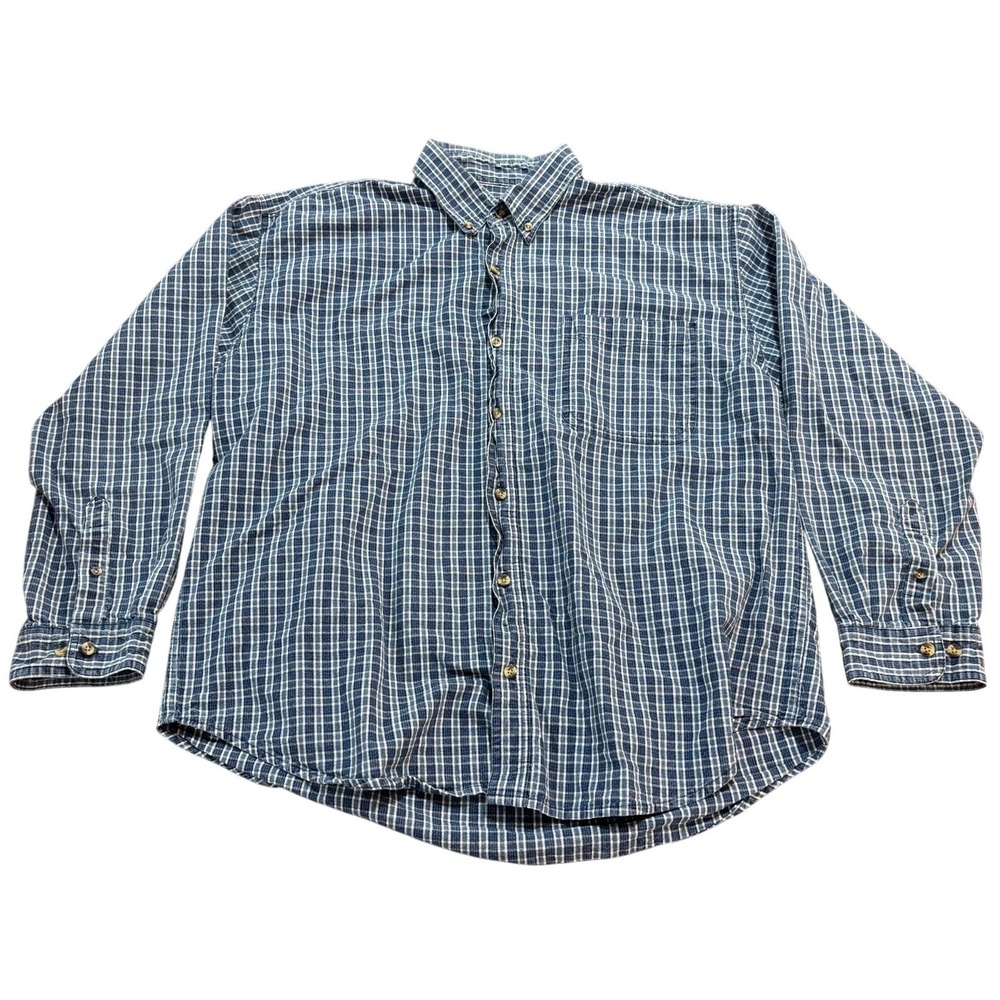 American Blue Authentic Denim Mens XL‎ Blue White Plaid Cotton Button Down Shirt